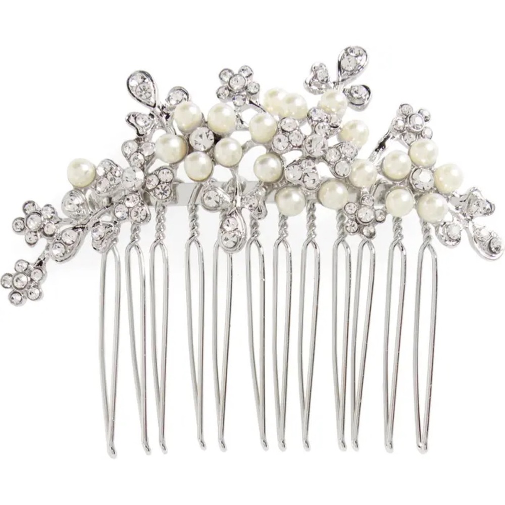 NWT L Erikson Elle Crystal & Faux Pearl Hair Comb